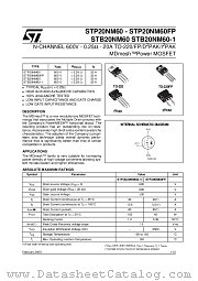 STB20NM60-1 datasheet pdf ST Microelectronics