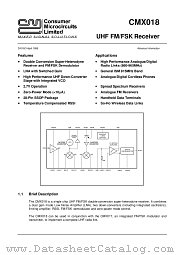 CMX018 datasheet pdf CONSUMER MICROCIRCUITS LIMITED