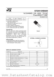 STGW12NB60H datasheet pdf SGS Thomson Microelectronics