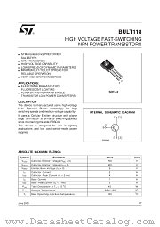 BULT118 datasheet pdf SGS Thomson Microelectronics