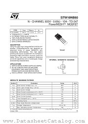 STW10NB60 datasheet pdf SGS Thomson Microelectronics