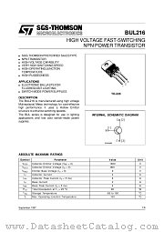 BUL216 datasheet pdf SGS Thomson Microelectronics