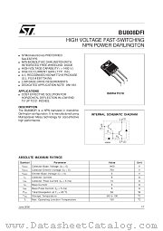 BU808DFI datasheet pdf SGS Thomson Microelectronics