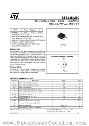 STB12NM50 datasheet pdf SGS Thomson Microelectronics
