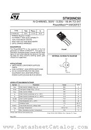 STW20NC50 datasheet pdf SGS Thomson Microelectronics
