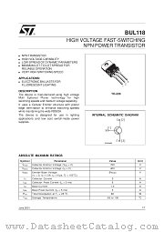 BUL118 datasheet pdf SGS Thomson Microelectronics