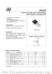BUH315 datasheet pdf SGS Thomson Microelectronics