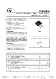 STB10NB50 datasheet pdf SGS Thomson Microelectronics