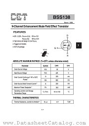 BSS138 datasheet pdf Chino-Excel Technology
