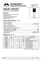 HMJE13003D datasheet pdf Hi-Sincerity Microelectronics