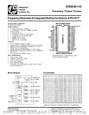 ICS9248YF-112-T datasheet pdf Integrated Circuit Systems