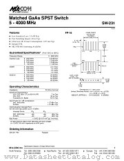 SW-231PIN datasheet pdf Tyco Electronics