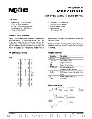 MX27C1610 datasheet pdf Macronix International