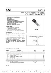 BULT118 datasheet pdf ST Microelectronics