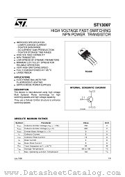 ST13007 datasheet pdf ST Microelectronics