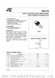 BUL118 datasheet pdf ST Microelectronics
