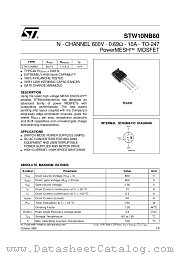 STW10NB60 datasheet pdf ST Microelectronics