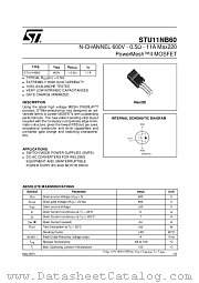 STU11NB60 datasheet pdf ST Microelectronics