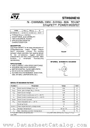 STW60NE10 datasheet pdf ST Microelectronics