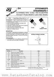 STB20NM50FD-1 datasheet pdf ST Microelectronics