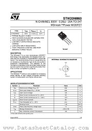 STW20NM60 datasheet pdf ST Microelectronics