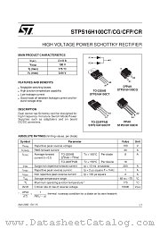 STPS16H100CFP datasheet pdf ST Microelectronics