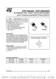 STP17NK40Z datasheet pdf ST Microelectronics