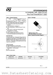 STGW20NC60VD datasheet pdf ST Microelectronics