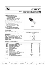 ST13007DFP datasheet pdf ST Microelectronics