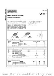 FQU1N50TU datasheet pdf Fairchild Semiconductor