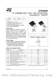 STB3NB60T4 datasheet pdf ST Microelectronics