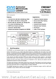CMX867E2 datasheet pdf CONSUMER MICROCIRCUITS LIMITED