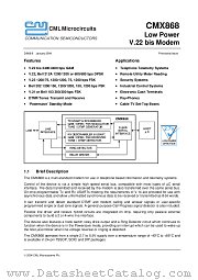 CMX868D2 datasheet pdf CONSUMER MICROCIRCUITS LIMITED