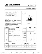 BTA40-800A datasheet pdf SGS Thomson Microelectronics