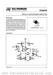 TDA2040V datasheet pdf SGS Thomson Microelectronics