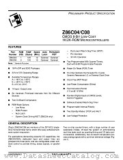 Z86C0812PAC datasheet pdf Zilog