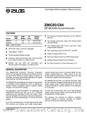 Z86C8416PEC datasheet pdf Zilog