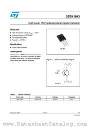 2STA1943 datasheet pdf ST Microelectronics