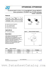STF20NK50Z datasheet pdf ST Microelectronics