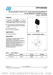 STFI13NK60Z datasheet pdf ST Microelectronics
