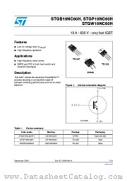 STGW19NC60H datasheet pdf ST Microelectronics