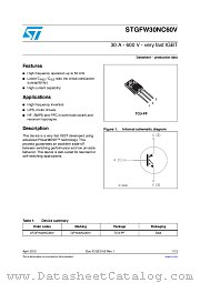 STGFW30NC60V datasheet pdf ST Microelectronics