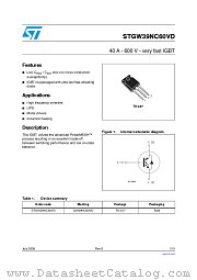 STGW39NC60VD datasheet pdf ST Microelectronics