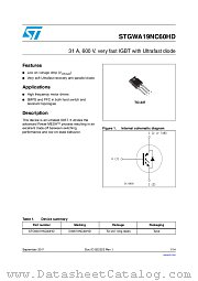 STGWA19NC60HD datasheet pdf ST Microelectronics