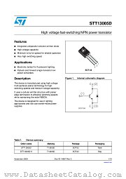 STT13005D datasheet pdf ST Microelectronics