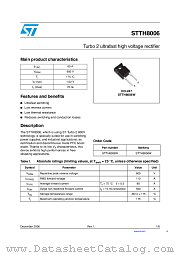 STTH8006 datasheet pdf ST Microelectronics