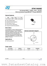 STW11NK90Z datasheet pdf ST Microelectronics