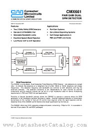 CMX661 datasheet pdf CONSUMER MICROCIRCUITS LIMITED