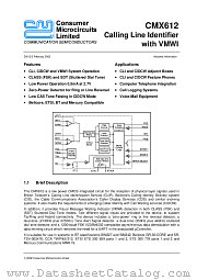 CMX612 datasheet pdf CONSUMER MICROCIRCUITS LIMITED