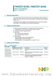 74HCT27PW-Q100 datasheet pdf NXP Semiconductors